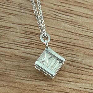 Tiffany Atlas Cube Sterling Silver Roman Numeral Pendant Necklace